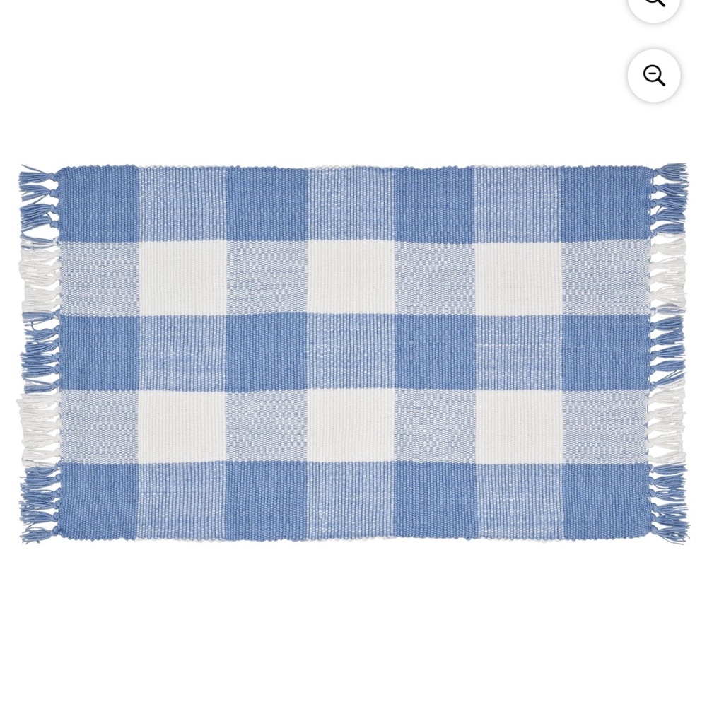My Texas House Blue & White Gingham Fringe Layering Rug 24x38 Easter NWT